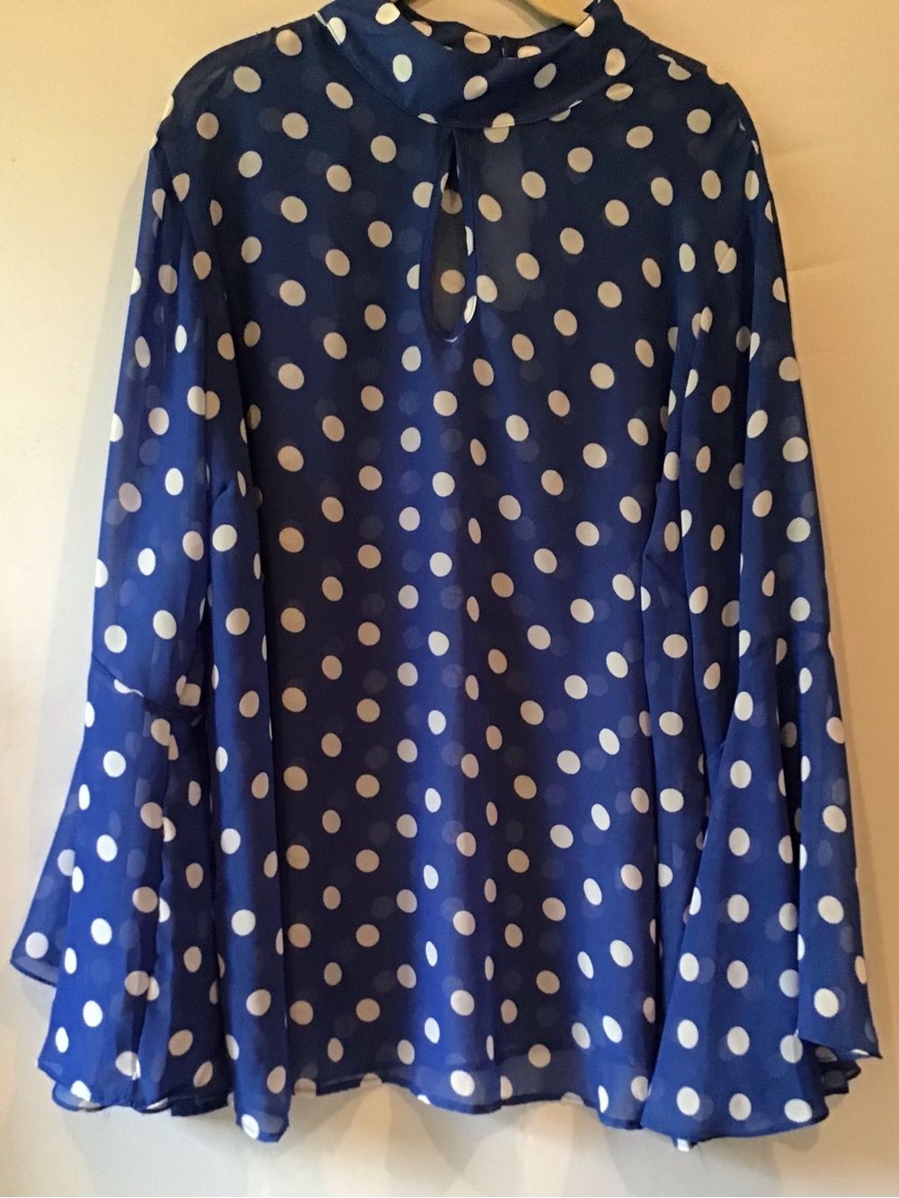 432 Ashley Stewart Blue and White Polka Dot Top